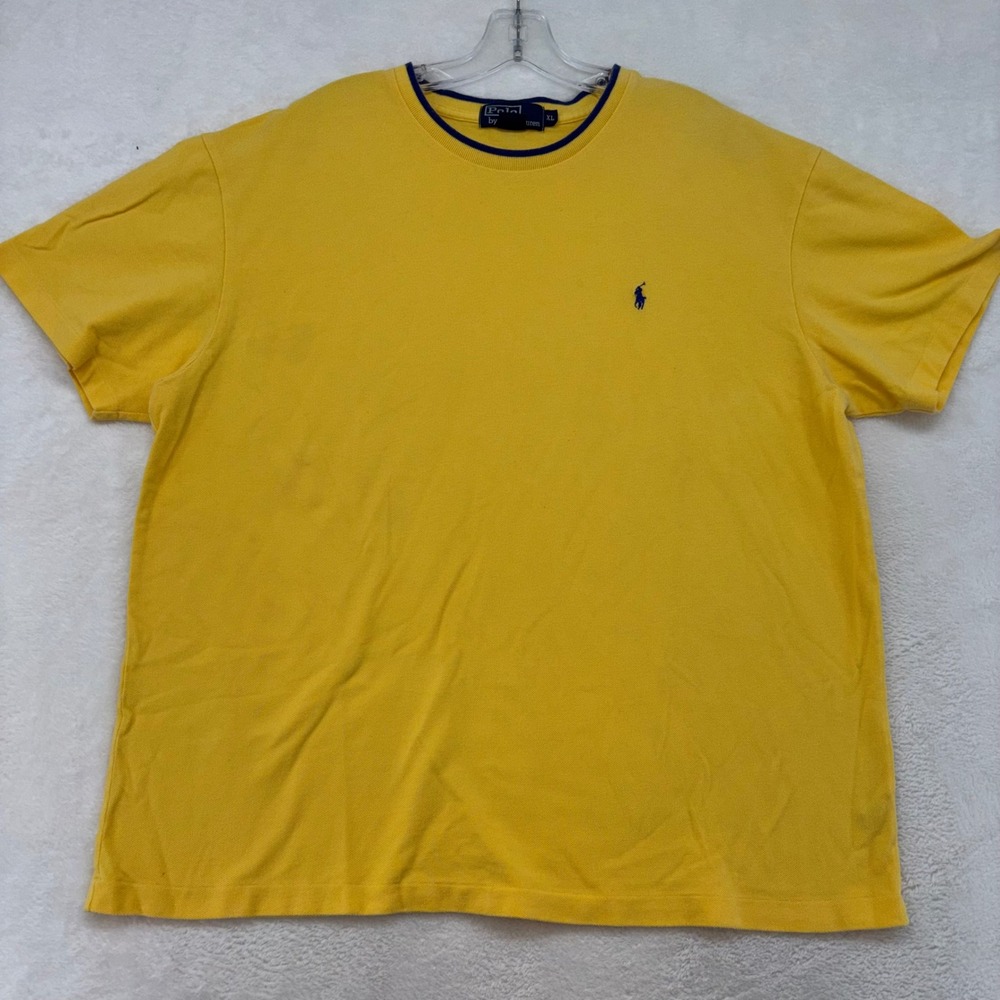 Polo Ralph Lauren Mens XL Yellow Ringer T-Shirt Navy Pony Cotton Y2K Vintage